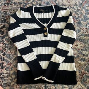 Lauren Ralph Lauren Black and White V-Neck Sweater